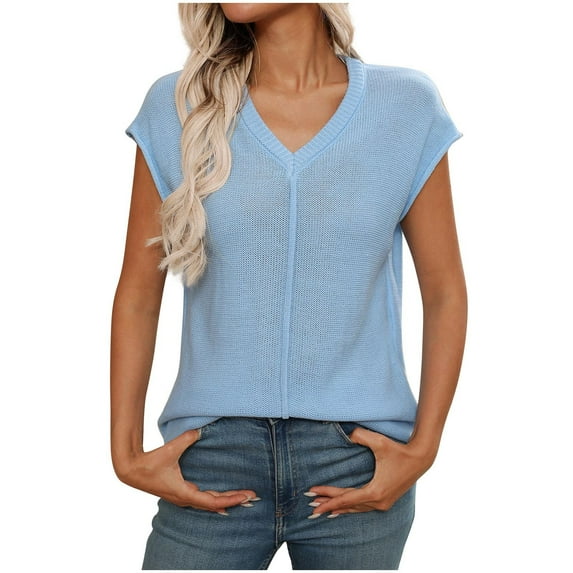 AherBiu Summer Vests for Women Knitted V Neck Sleeveless Casual Loose Pullover Sweater Tops Blouse