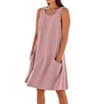 thumbnail image 1 of AherBiu Sundresses for Women Cotton Linen Crewneck A-Line Casual Loose Summer Dresses Sleeveless Short Dress with Pockets, 1 of 5