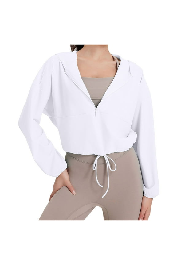 Sunproof Hoodies for Women Cropped Half Zip up Long Sleeve Lightweight Drawstring Pullover Tops