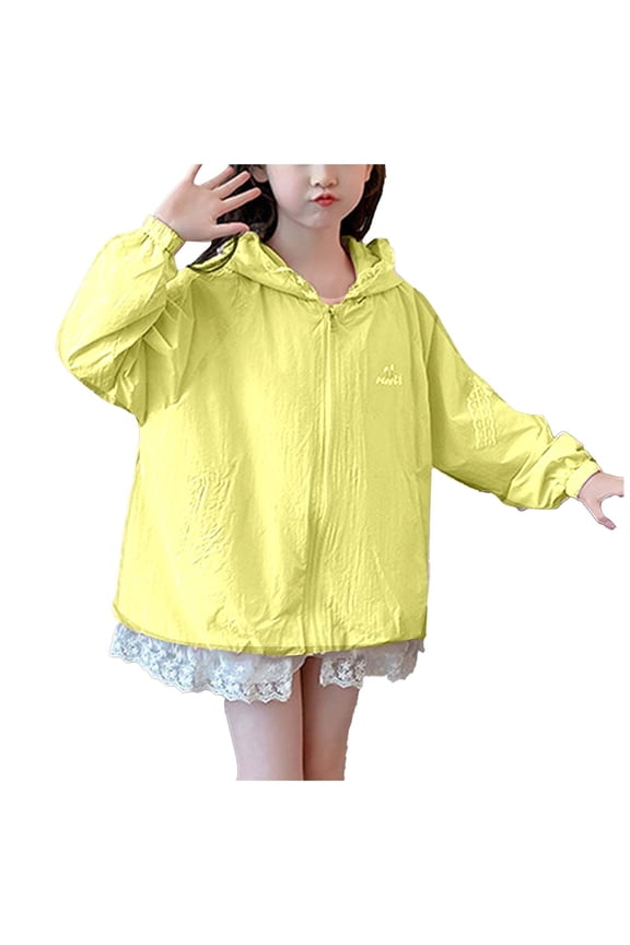 Sunproof Jacket for Girls Child Tween Oversized Zip up Hooded Lightweight Casual Sports Outwear with Pockets(14-15 Years,Yellow1)