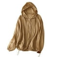 thumbnail image 1 of AherBiu Sunproof Jacket for Women Lightweight Button down Long Sleeve Drawstring Hooded Shackets, 1 of 6