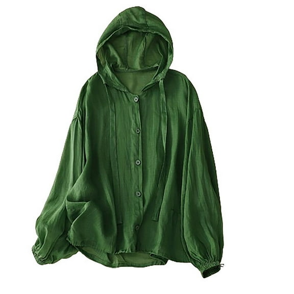 AherBiu Sunproof Jacket for Women Lightweight Button down Long Sleeve Drawstring Hooded Shackets