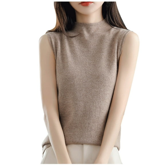 AherBiu Sweater Tank Tops for Women Knitted High Neck Sleeveless Summer Pullover Shirts Blouse