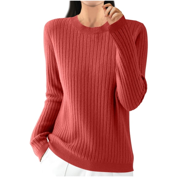 AherBiu Sweater Tops for Women Crewneck Long Sleeve Ribble Knitted Fall Winter Pullover Tops Warm Basic Layer Shirt
