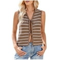 thumbnail image 1 of AherBiu Sweater Vests for Women Striped Bow-Tie Open Front Deep V Neck Sleeveless Knitted Summer Tank Tops, 1 of 8