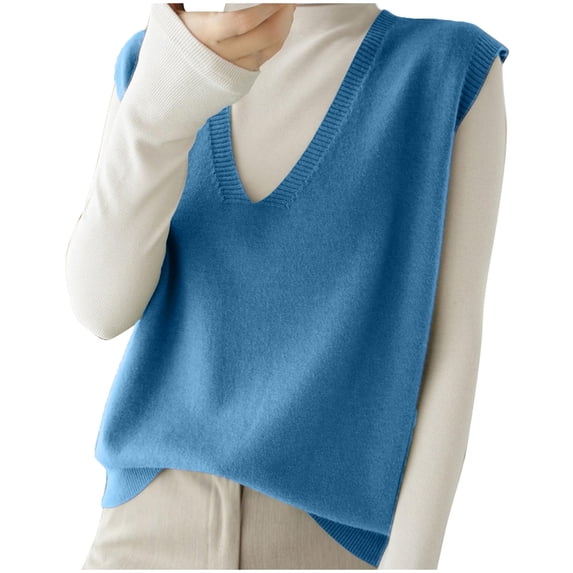 AherBiu Sweater Vests for Women V Neck Sleeveless Pullover Knitted Tops Solid Color Basic Tank Sweaters