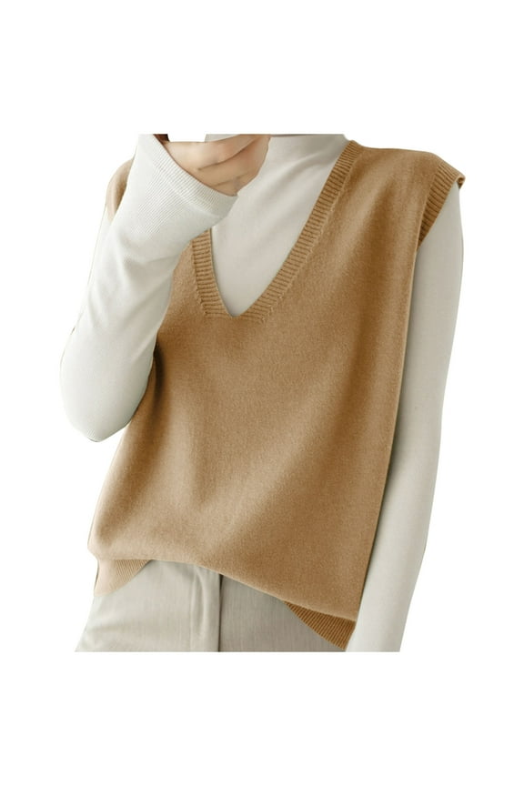 Sweater Vests for Women V Neck Sleeveless Pullover Knitted Tops Solid Color Basic Tank Sweaters