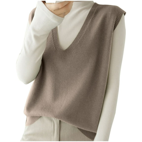 AherBiu Sweater Vests for Women V Neck Sleeveless Pullover Knitted Tops Solid Color Basic Tank Sweaters
