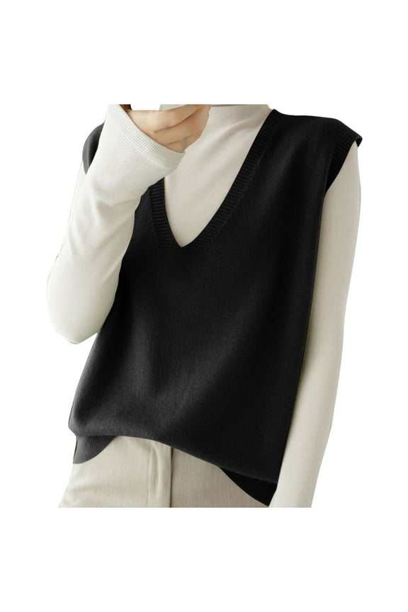Sweater Vests for Women V Neck Sleeveless Pullover Knitted Tops Solid Color Basic Tank Sweaters