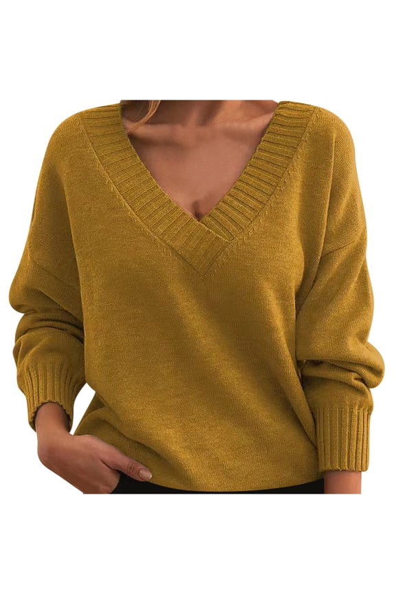 Sweater for Women Deep V Neck Casual Loose Oversized Knitted Pullover Tops Fall Winter Casual Sweaters