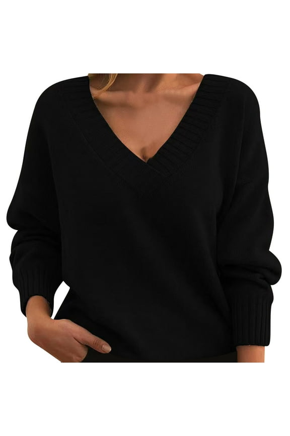 Sweater for Women Deep V Neck Casual Loose Oversized Knitted Pullover Tops Fall Winter Casual Sweaters