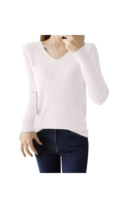 Sweater for Women V Neck Long Sleeve Ribbed Slim Fitted Basic Layer Knitwear Pullover Tops Blouse