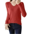 thumbnail image 1 of AherBiu Sweater for Women V Neck Long Sleeve Ribbed Slim Fitted Basic Layer Knitwear Pullover Tops Blouse, 1 of 3