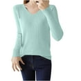 thumbnail image 1 of AherBiu Sweater for Women V Neck Long Sleeve Ribbed Slim Fitted Basic Layer Knitwear Pullover Tops Blouse, 1 of 3