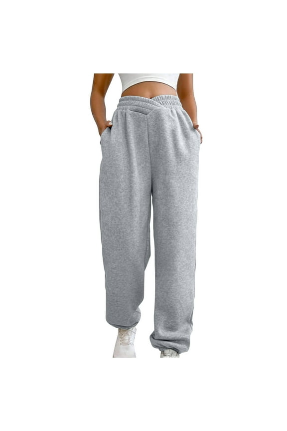 Sweatpants Women V Cross High Waisted Elastic Cuff Joggers Pants Baggy Loose Slacks Trousers Solid Color