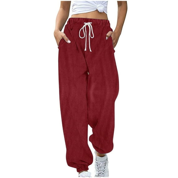 AherBiu Sweatpants for Women Corduroy Joggers Pants Drawstring High Waisted Vintage Trousers with Pockets