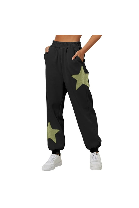 Sweatpants for Women Graphic Printed High Waisted Cinch Bottom Trackpants Jogging Pants with Pockets