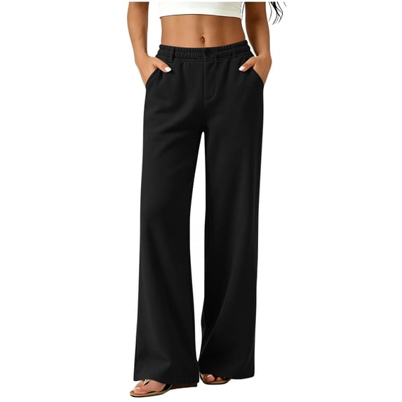 AherBiu Sweatpants for Women Straight Leg Button Elastic Low Rise Casual Pants Loose Fitted Trousers with Pockets(XX-Large,Black)