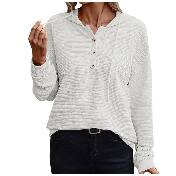 AherBiu Sweatshirt Hoodie for Women Long Sleeve 1/4 Button High Neck Pullover Comfy Casual Loose Tops