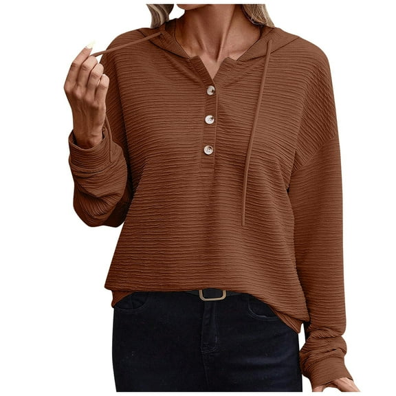 AherBiu Sweatshirt Hoodie for Women Long Sleeve 1/4 Button High Neck Pullover Comfy Casual Loose Tops