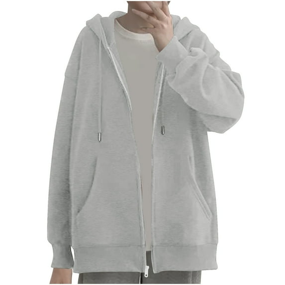 AherBiu Sweatshirt Jackets for Women Zip up Fall Casual Loose Hoodies Long Sleeve Outwear Coat with Pockets