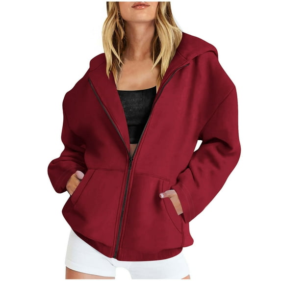 AherBiu Sweatshirt Jackets for Women Zip up Hooded Oversized Fleece Lined Sports Outwear Fall Casual Loose Coats with Pockets