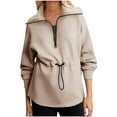 thumbnail image 1 of AherBiu Sweatshirt for Women Drawstring Waist Half Zip up Collared Long Sleeve Pullover Tops, 1 of 7