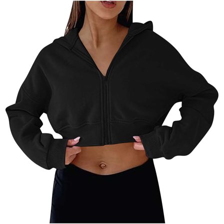 AherBiu Sweatshirts for Women Cropped Zip up Jackets Lightfleece Lined Hooded Juniors Sports Outwear