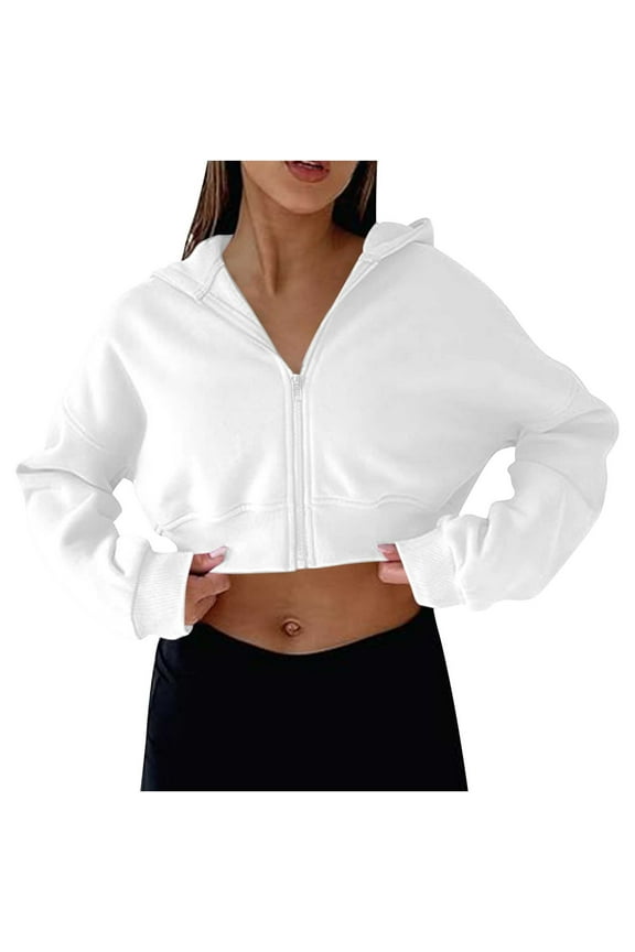 Sweatshirts for Women Cropped Zip up Jackets Lightfleece Lined Hooded Juniors Sports Outwear