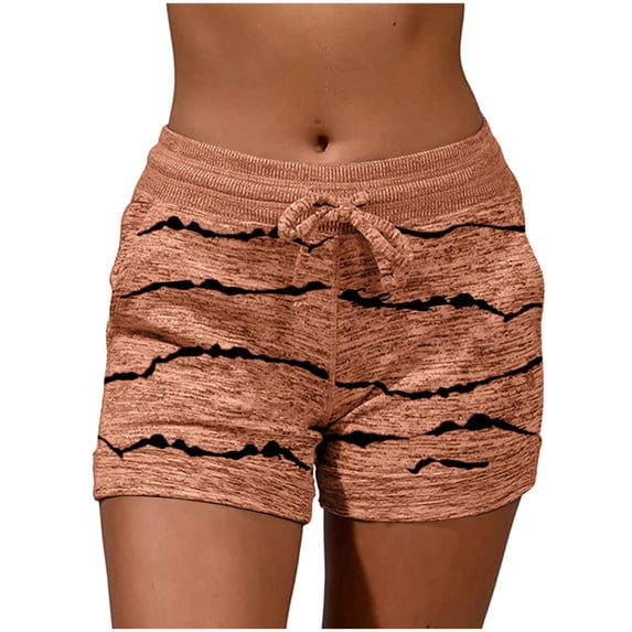 AherBiu Sweatshorts for Women Striped Summer Casual Drawstring Elastic High Waisted Stretch Comfy Shorts with Pockets