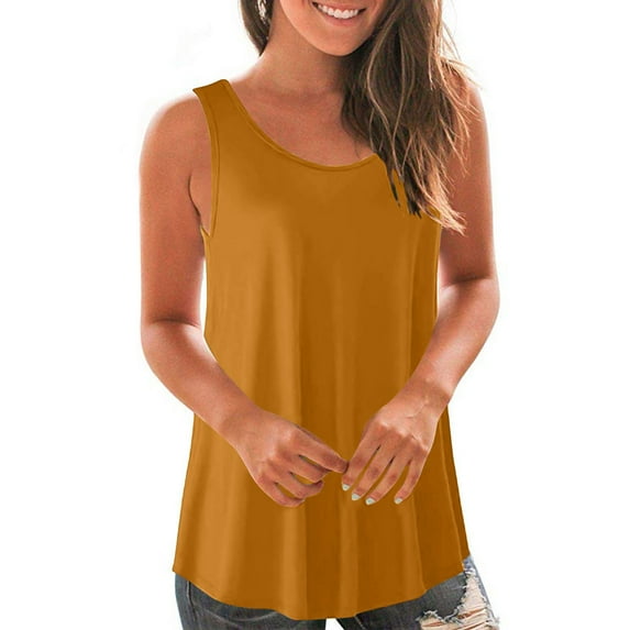AherBiu Tank Tops for Women Crewneck Ruched Loose Tunic Tops to Wear with Leggings Sleeveless Summer Casual Tshirts