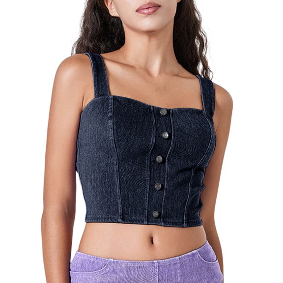 AherBiu Tank Tops for Women Cropped Stretch Ladies Denim Tanks Streetwear Going out Tops Cute Shirts Camisole
