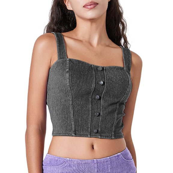 AherBiu Tank Tops for Women Cropped Stretch Ladies Denim Tanks Streetwear Going out Tops Cute Shirts Camisole