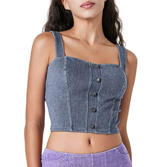AherBiu Tank Tops for Women Cropped Stretch Ladies Denim Tanks Streetwear Going out Tops Cute Shirts Camisole