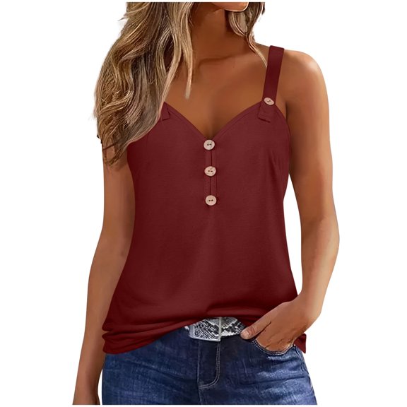 AherBiu Tank Tops for Women Deep V Neck Sleeveless Wide Strap Summer Casual Comfy Tunic Shirts Blouse