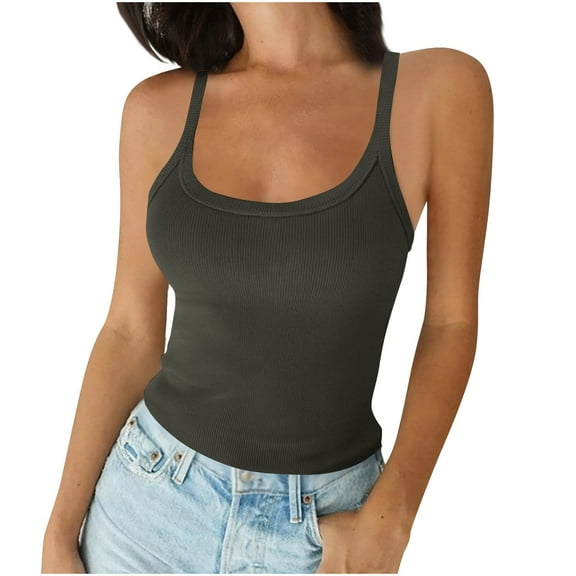AherBiu Tank Tops for Women Slim Fitted Stretch Basic Layer Top Tees Shirts Sleeveless Low Cut Going out Tops