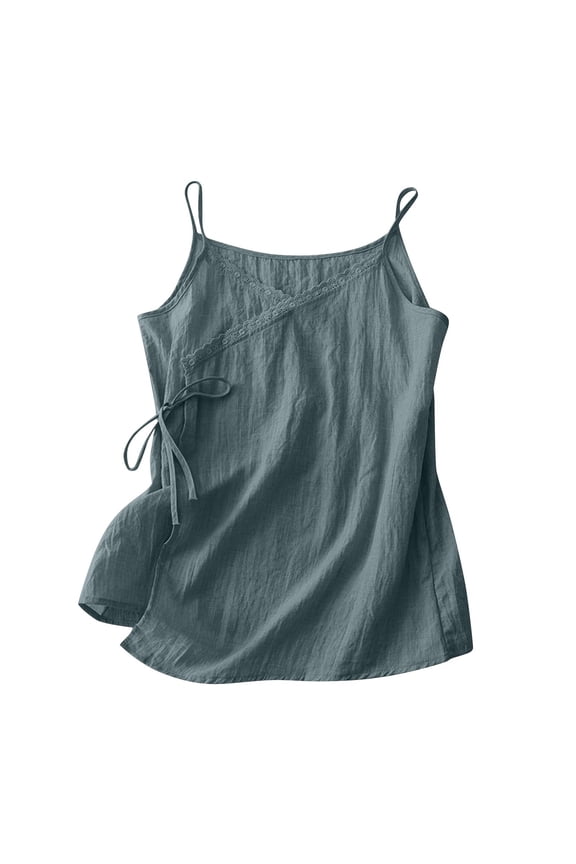 Tank Tops for Women Spaghetti Strap Wrap Tie V Neck Lightweight Sleeveless Summer Casual Shirts Blouse