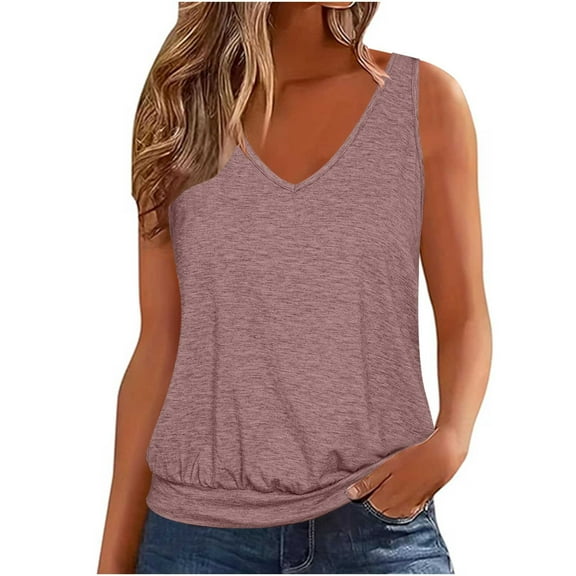 AherBiu Tank Tops for Women V Neck Sleeveless Summer Casual Top Tees Shirts Plain Comfy Blouse Camisole