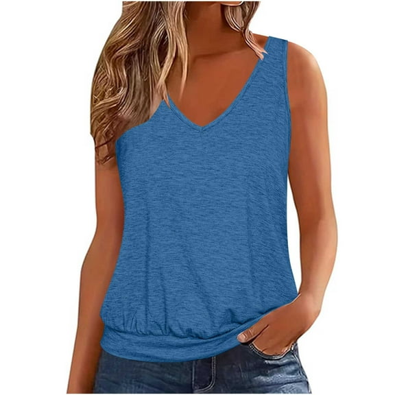 AherBiu Tank Tops for Women V Neck Sleeveless Summer Casual Top Tees Shirts Plain Comfy Blouse Camisole
