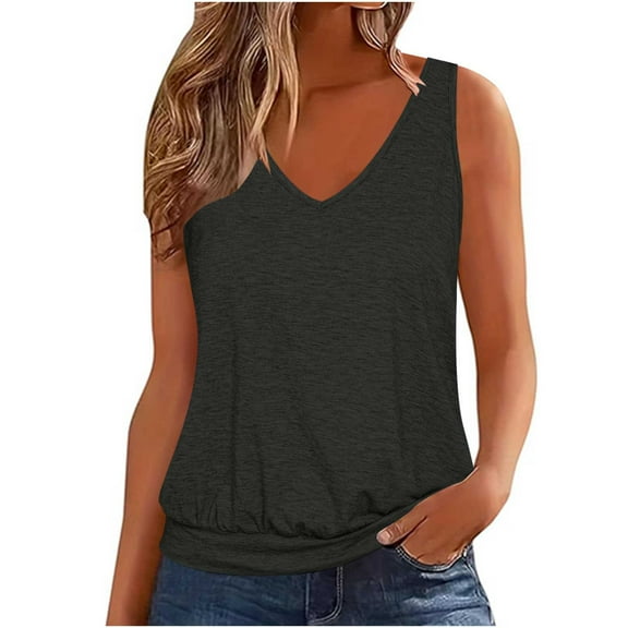 AherBiu Tank Tops for Women V Neck Sleeveless Summer Casual Top Tees Shirts Plain Comfy Blouse Camisole