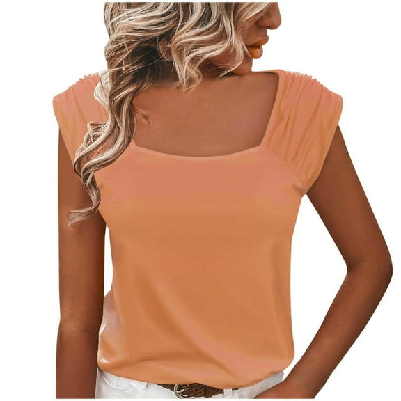 AherBiu Tank Tops for Women Wide Strap Square Neck Sleeveless Summer Casual Basic T Shirts Top Tees