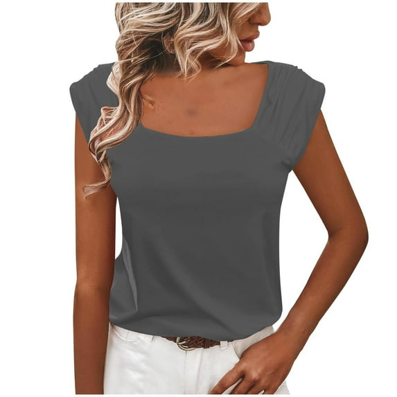 AherBiu Tank Tops for Women Wide Strap Square Neck Sleeveless Summer Casual Basic T Shirts Top Tees