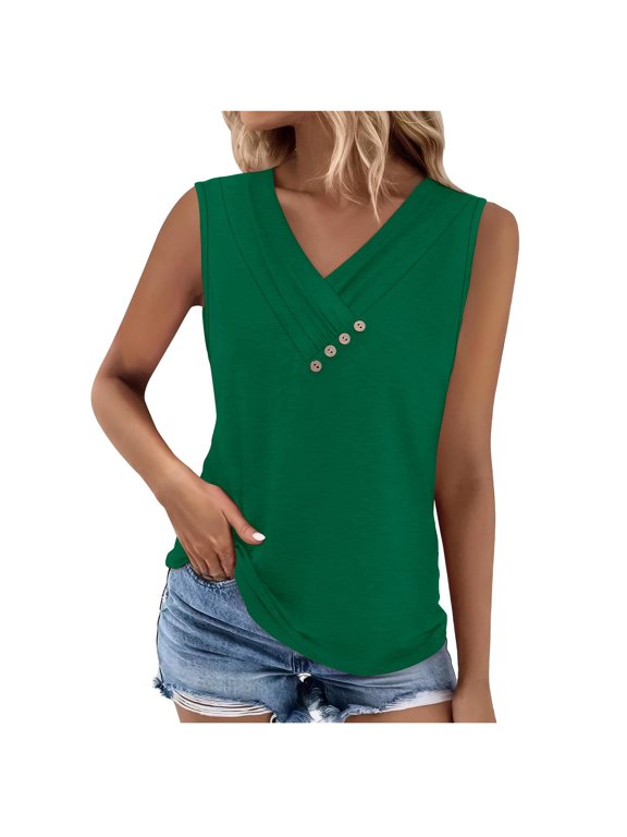 Tank Tops for Women Wrap Deep V Neck Sleeveless Shirt Summer Tunic Tops to Wear with Leggings