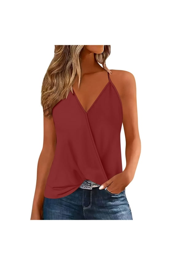 Tank Tops for Women Wrap Deep V Neck Spaghetti Strap Sleeveless Summer Casual Cute Shirts Camisole