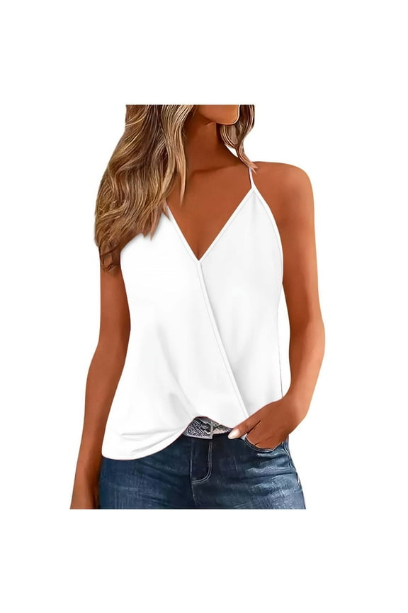 Tank Tops for Women Wrap Deep V Neck Spaghetti Strap Sleeveless Summer Casual Cute Shirts Camisole