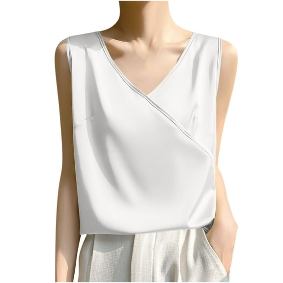 AherBiu Tank Tops for Women Wrap V Neck Sleeveless Lightweight Summer Casual Elegant Ladies Camisole Shirts