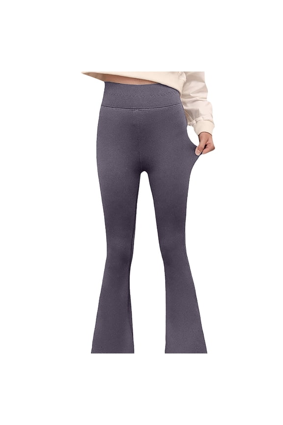 Teen Girls Clothes Flare Pants Fleece Lined Leggings Stretchy High Waisted Bell Bottom Trousers
