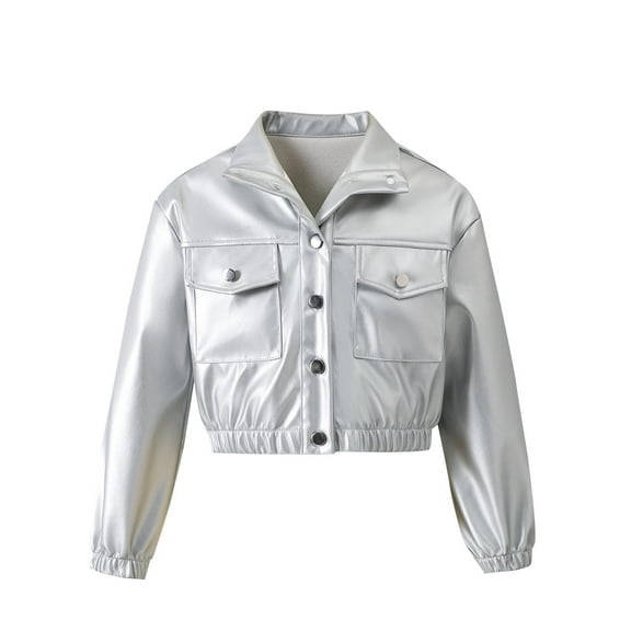 AherBiu Teen Girls Clothes Leather Jackets Elastic Button down Collared Coats Streetwear Outwear