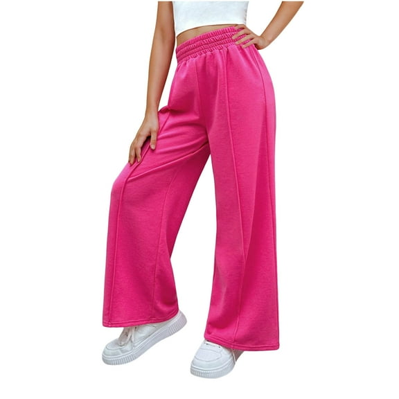 AherBiu Teen Girls Sweatpants Elastic High Waisted Jogging Pants Straight Wide Leg Athletic Trousers