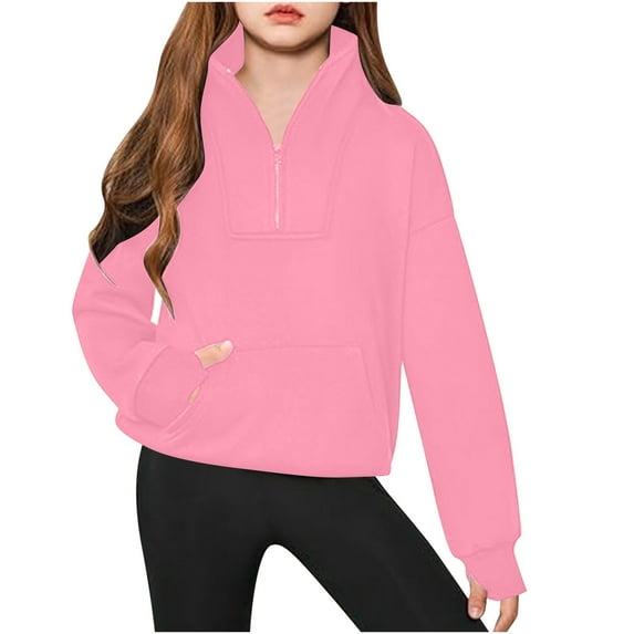 AherBiu Teens Girls Clothes 1/2 Zip up Stand Collar Long Sleeve Sweatshirt Pullover Tops with Pocket